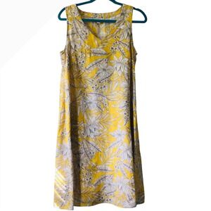J.Jill Love Linen Dress Yellow Floral Sleeveless A-Line Midi Dress Shift Summer